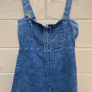 Fashion Nova Lace-Up Denim Jumpsuit